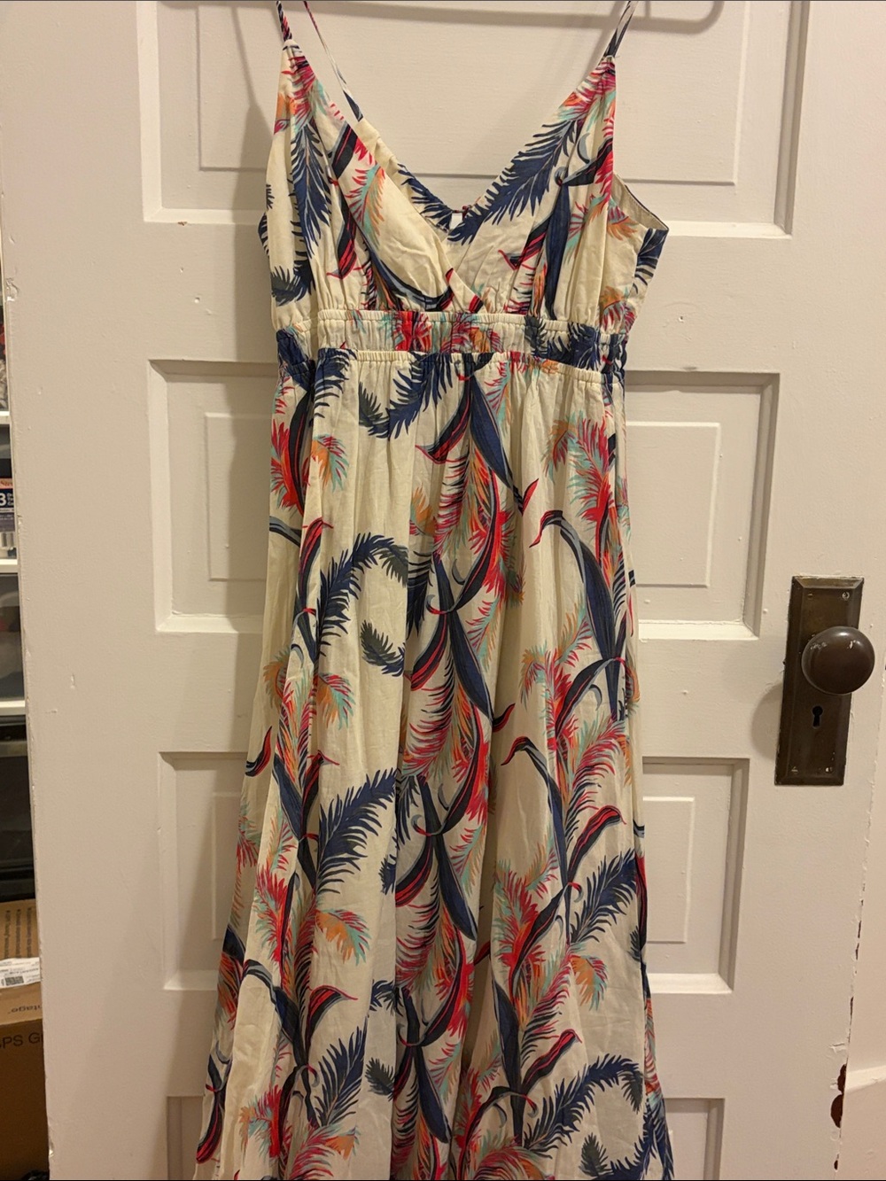 Quiksilver Cream Maxi Dress with Navy and Coral Tropical Print